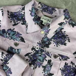 Joseph Ribkoff Jacket Womens Large Purple Faux Suede Floral Trucker Button Front